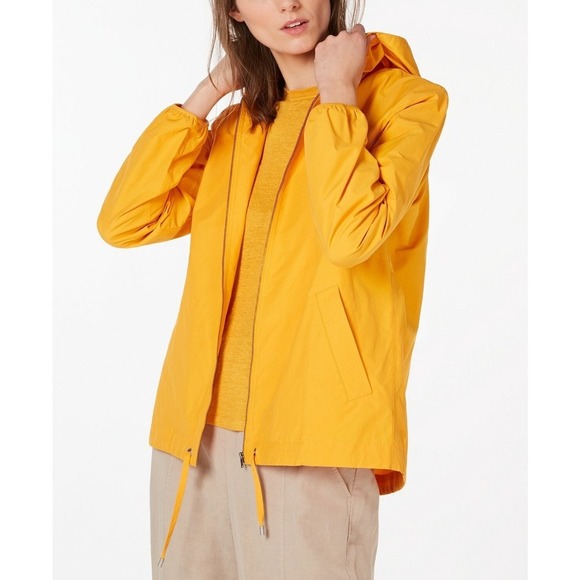 Eileen Fisher Women's Hooded Zip Up Jacket Windbreaker Size L Mango Yellow - Picture 1 of 10